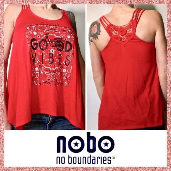 LIKE NEW No Boundaries Red White Tank Top Medium M - Picture 1 of 11